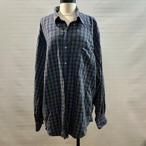 Lands End Blue Plaid Cotton Button up Flannel Men's XXL